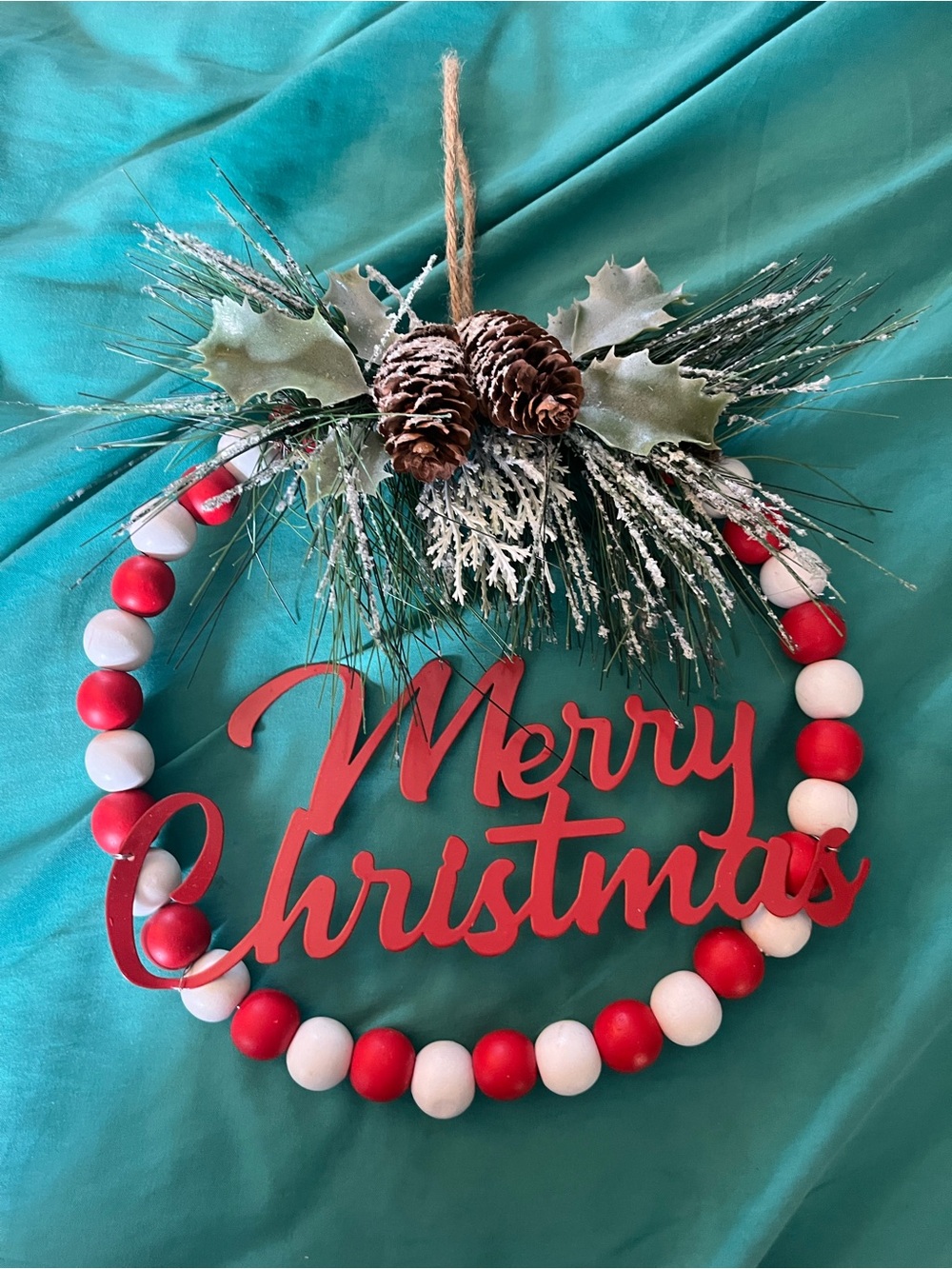 Merry Christmas Red and White Holiday Bead Wreath